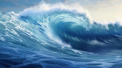 Powerful wave crashes dramatically on the shore, capturing the energy and beauty of the ocean. Neural network ai generated art