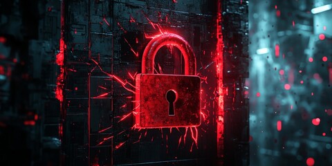 Red padlock on a computer screen indicating cybersecurity breach