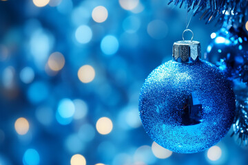 Fototapeta premium Abstract Blue Christmas Background with Shimmering Lights and Winter Holiday Theme