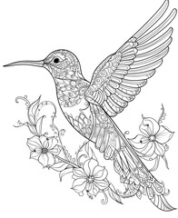 Obraz premium Mandala Hummingbird Line Art with Floral Elements