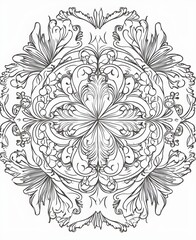 Intricate Mandala Acanthus Line Art Design on White Background