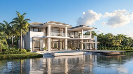 Fototapeta premium Elegant New Waterfront Homes for Sale in Miami Florida Featuring Modern Designs and Scenic Views for Ideal Coastal Living in 2023