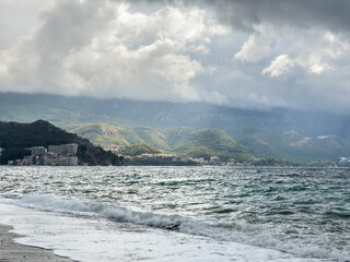 The Adriatic coast on a cloudy day in Montenegro