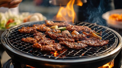 Behind the Scenes of a Korean BBQ Grill Party Featuring Sizzling Meats Vibrant Vegetables and Engaging Family Gatherings for Culinary Delight