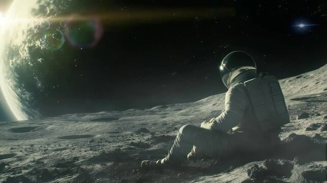 an astronaut who got lost on a very beautiful and amazing planet. seamless looping time-lapse virtual 4k video Animation Background.	
