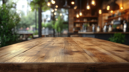 the background of the interior of the cafe and coffeeshop wood table 