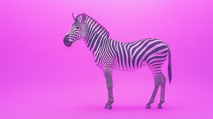 Fototapeta premium A zebra standing in a pink background with a black and white stripe