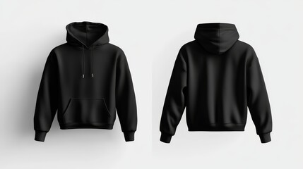 Black hoodie mockup. Front and back hoodie template