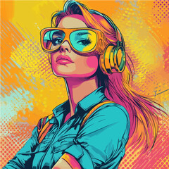 Pop-art style engineer girl with a confident pose. Perfect for career, technology, or empowerment-related designs in a fun, vibrant style.