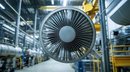 Dynamic Industrial Ventilation Fan in Action Enhancing Airflow Efficiency for Optimal Factory Environment and Workplace Safety in Manufacturing Settings