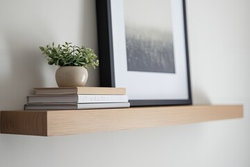 Fototapeta premium シンプルでナチュラルなリビングの壁のディスプレイ ｜ Simple and Natural Living Room Wall Display