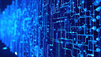 Naklejka premium Digital Oasis: A Futuristic Blue Network Dreamscape Background - Landscape
