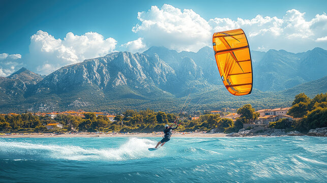 THE MAN IS KITE SURFING IN THE OCEAN IN HAWAII island 