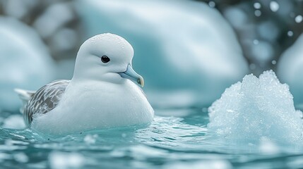 the A snowy petrel feeding on krill in the icy waters of Antarctica.