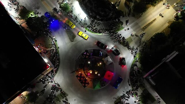 Autumnfest in Yucaipa, California, the Classic Car Show as people enjoy the car show as seen from a drone 