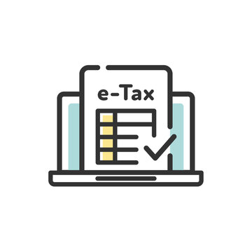 recommend clip art: ノートパソコンで確定申告(e-Tax)完了のベクターアイコン(版ずれカラー)