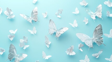   Blue background with two white butterflies flying off-camera