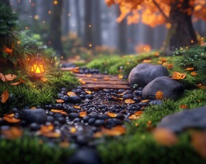 Mystical Autumn Forest Spiritual Energy Beckons the Curious Explorer on a Path of Discovery through a Peaceful Landscape, Where Nature's Magic Unveils Itself