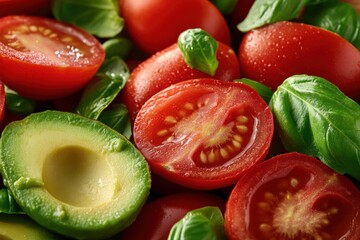 Refreshing Avocado Tomato Salad with Fresh Basil, A Nutritious and Delicious Plant-Based Side Dish Perfect for Summer Meals