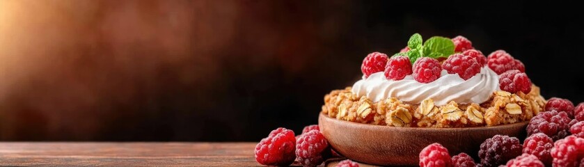 Vegan Blackcurrant Crumble Recipe Homemade, Sweet Tart with Crunchy Oat Topping and Coconut Whipped Cream