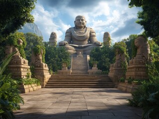 Tranquility and Peace A Figure Stands Before the Sacred Buddha Statue, Feeling the Flow of Spiritual Energy, Mystical Awakening, Meditation, Serenity, Spiritual Journey, Inner Peace, Enlightenment