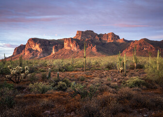Sunset at the Broadway Trailhead, Superstition Mountains, Apache Junction, Arizona.