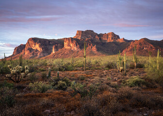 Sunset at the Broadway Trailhead, Superstition Mountains, Apache Junction, Arizona.