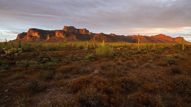 Sunset at the Broadway Trailhead, Superstition Mountains, Apache Junction, Arizona.