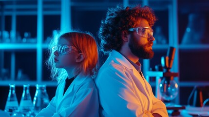 Child and Adult in Laboratory with Scientific Equipment