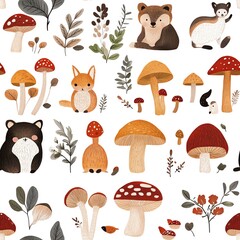 Mushrooms and woodland animals