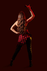 Female singer with microphone showing 