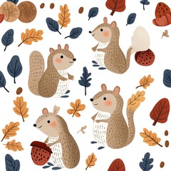 Squirrels gathering acorns