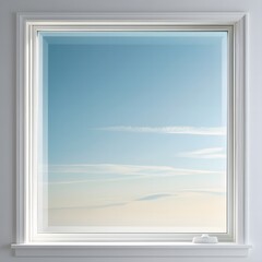 White Window Frame with Blue Sky and Clouds