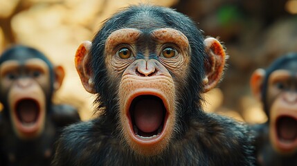 this A monkey using facial expressions and vocalizations to communicate within its troop.