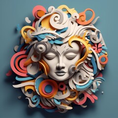 Abstract Paper Sculpture Art with Colorful Layers and Flowing Shapes