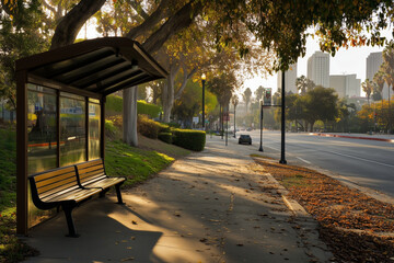 Empty Bus Stop on a Sunny Street