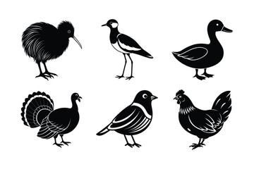 Bird set vector art silhouette