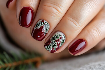 Woman Hand with Festive Holiday Nail Art Design