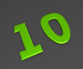 Green 3D volumetric figure or number on a gray background. Numbering.