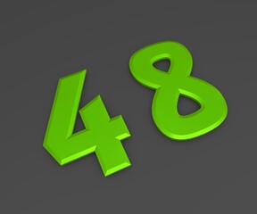 Green 3D volumetric figure or number on a gray background. Numbering.