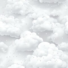 Fototapeta premium White clouds and rain drops seamless pattern