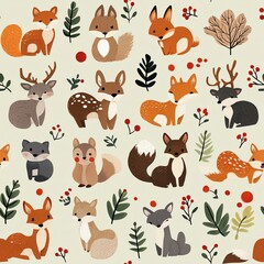 Obraz premium Cute woodland animal pattern