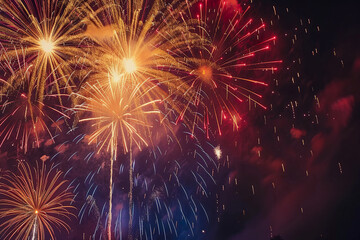 Fototapeta premium A fireworks display with a blue sky background. generative ai.,