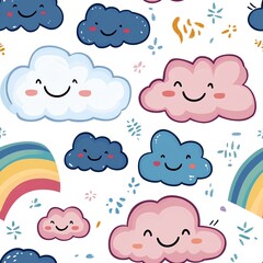 Happy little clouds with rainbows