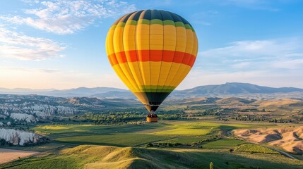 Fototapeta premium Hot air balloon ride over a scenic landscape, adventurous vacation