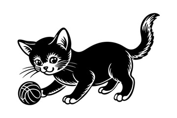 Obraz premium playing cats kitten with ball silhouette minimalistic vector art illustration