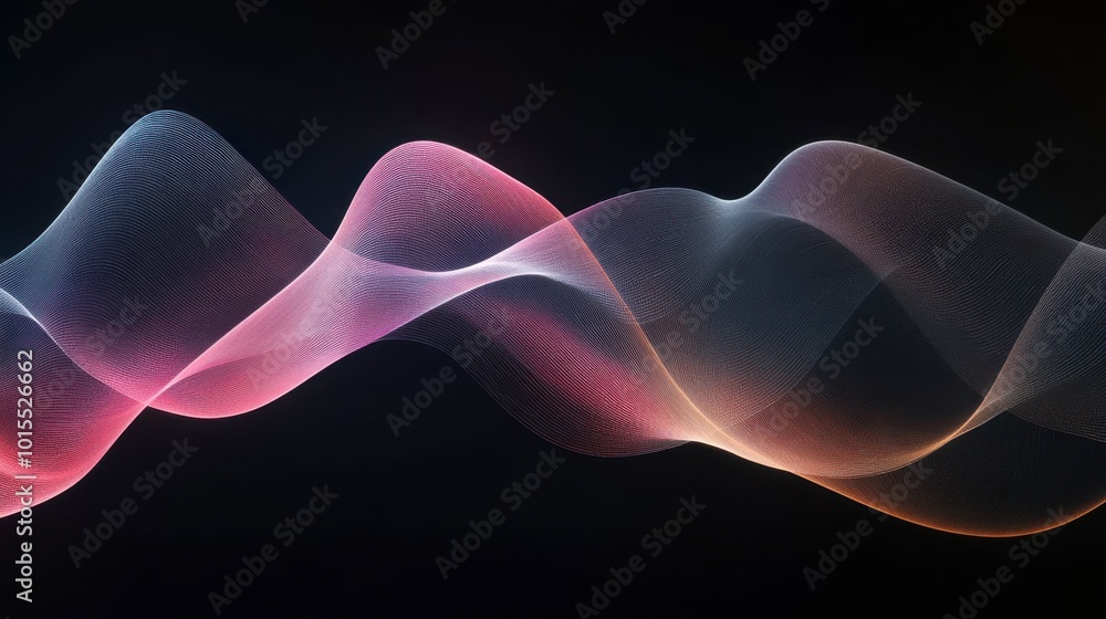 Poster an abstract pattern of glowing lines in soft pastel colors, creating a gentle wave effect against a 