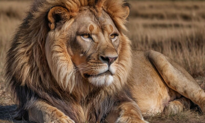 Naklejka premium lion in the grass