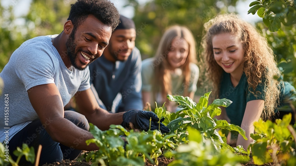 Poster Diverse community promoting sustainable living through collective engagement and education for all ages. Concept Sustainable Living, Community Engagement, Diverse Outreach, Educational Programs  