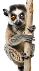 Fototapeta premium Lemur Loris Clinging To Branch, Wide Eyed Primate Closeup, Bush Baby, Isolated Background, Wildlife Observation, Exotic Species Concept